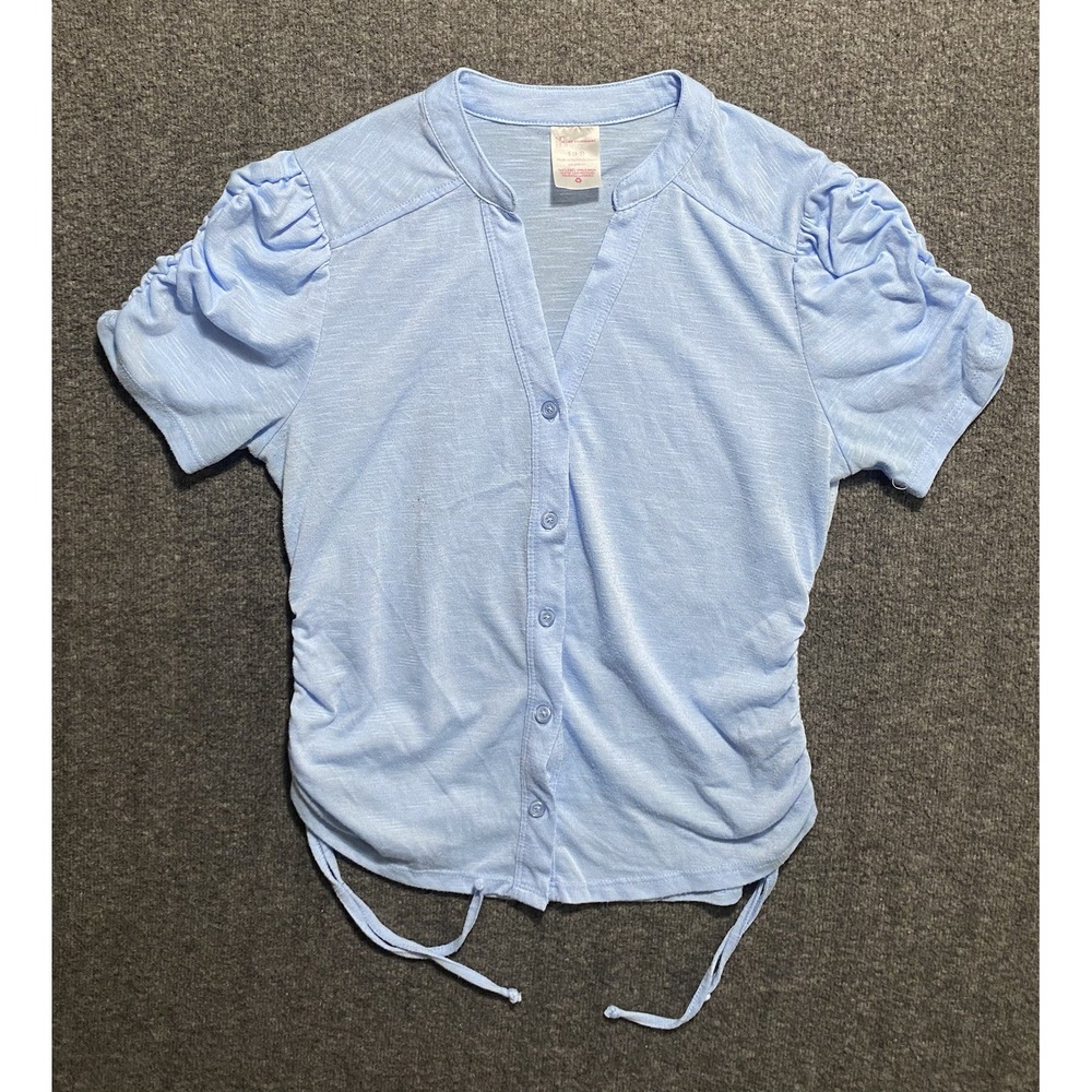 No Boundaries Lt. Blue Short Sleeved Top, Ruched Sides and Sleeves Size S-3/5